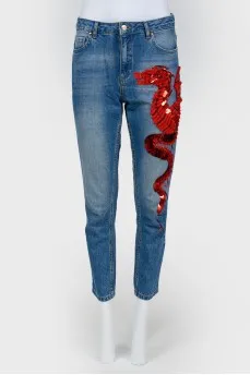 High Planting jeans with red dragon
