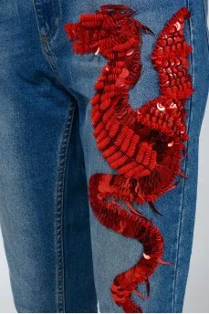 High Planting jeans with red dragon