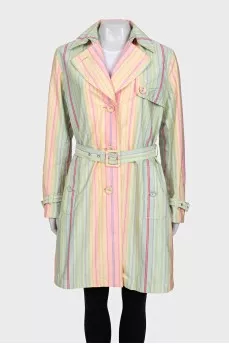 Multicolored trench coat with a belt