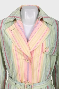 Multicolored trench coat with a belt