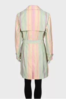 Multicolored trench coat with a belt