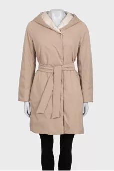 Double-sided down jacket with belt and hood