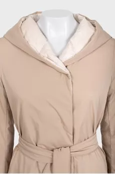 Double-sided down jacket with belt and hood