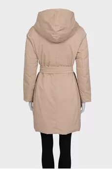 Double-sided down jacket with belt and hood