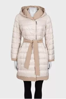 Double-sided down jacket with belt and hood