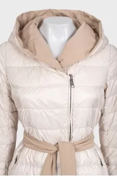 Double-sided down jacket with belt and hood