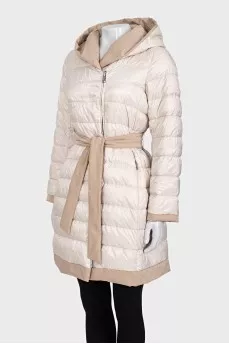 Double-sided down jacket with belt and hood