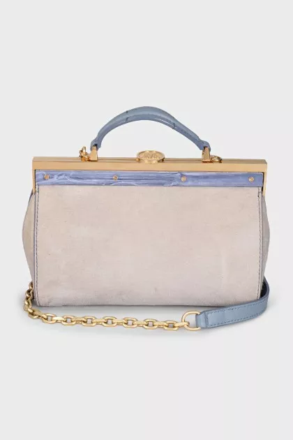Suede bag with gold hardware