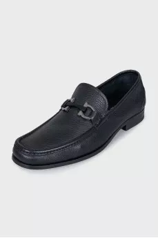 Men's leather loafers with silver hardware