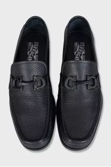 Men's leather loafers with silver hardware