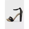 Suede heeled sandals with rhinestones