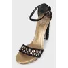 Suede heeled sandals with rhinestones