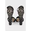 Suede heeled sandals with rhinestones