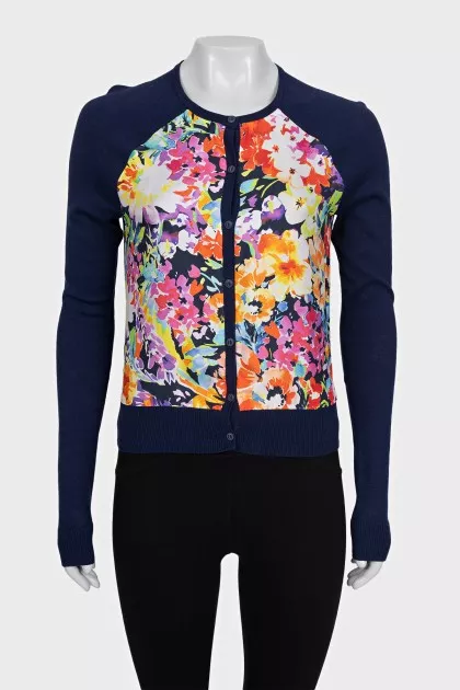 Blue cardigan with silk insert