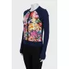 Blue cardigan with silk insert