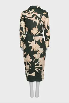 Linen green suit with a printed skirt