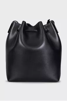 Black leather bucket bag with logo