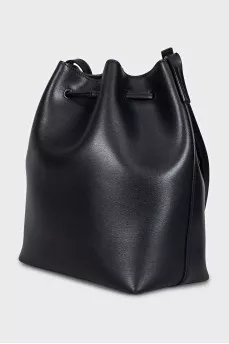 Black leather bucket bag with logo
