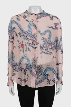 Semi-sheer printed silk blouse