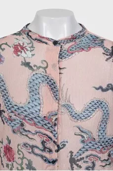 Semi-sheer printed silk blouse