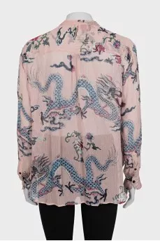 Semi-sheer printed silk blouse