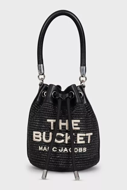 Black woven bucket bag
