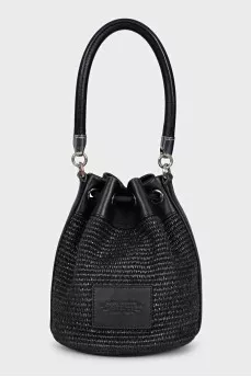 Black woven bucket bag