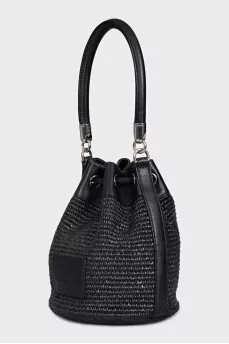 Black woven bucket bag