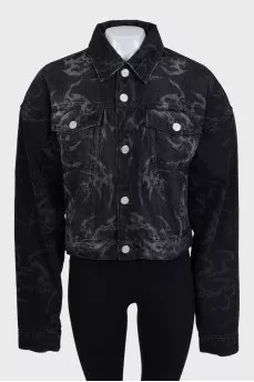 Black printed denim jacket
