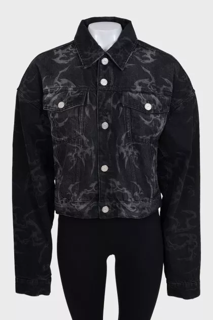 Black printed denim jacket