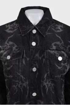 Black printed denim jacket
