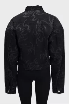 Black printed denim jacket