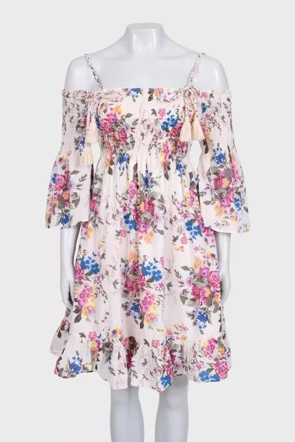 Floral print dress with tassels
