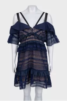 Blue perforated dress with tag