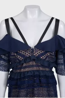 Blue perforated dress with tag