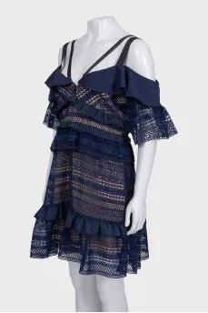 Blue perforated dress with tag