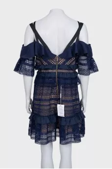 Blue perforated dress with tag