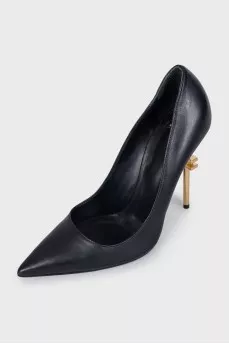 Black shoes with a curved heel
