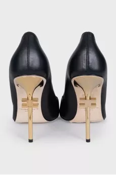 Black shoes with a curved heel