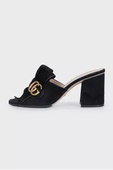 Black suede sandals with logo