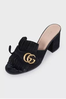 Black suede sandals with logo