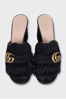 Black suede sandals with logo