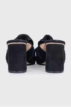 Black suede sandals with logo