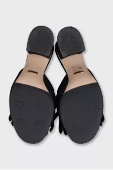 Black suede sandals with logo