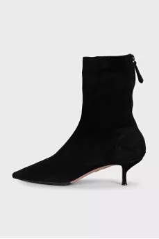 Black suede pointed toe ankle boots