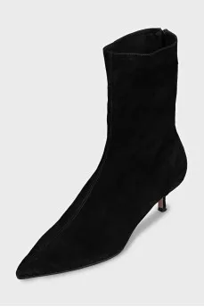 Black suede pointed toe ankle boots