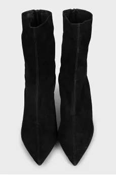 Black suede pointed toe ankle boots