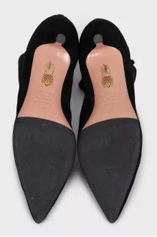 Black suede pointed toe ankle boots