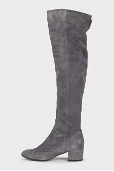 Gray suede over-the-knee boots