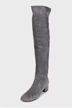 Gray suede over-the-knee boots